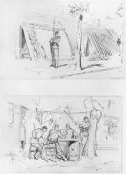 Album of the Siege of Paris, Sentry, Guards (pen & brown ink wash & pencil on paper) | Obraz na stenu