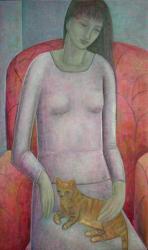 Woman with Cat, 2014, oil on canvas | Obraz na stenu