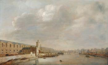 The Louvre Grande Galerie, view of Paris from the Barbier bridge (upstream), c.1640 (oil on wood) | Obraz na stenu