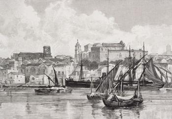 The Harbour, Brindisi, Italy, from 'The Picturesque Mediterranean', Volume 3, published by Cassell and Co. Ltd., 1880s-90s (engraving) | Obraz na stenu