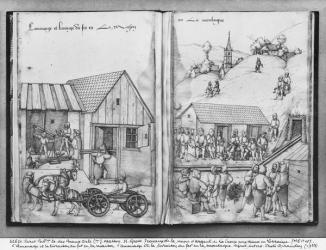 Silver mine of La Croix-aux-Mines, Lorraine, fol.6vand fol.7r, supplying and delivering iron, c.1530 (pen & ink & w/c on paper) (b/w photo) | Obraz na stenu