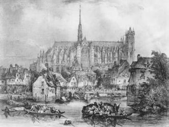 View of the Cathedral of Notre Dame, Amiens, from Pont Dudon (litho) (b/w photo) | Obraz na stenu