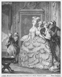 The lady at the Palais de la Reine, engraved by Pietro Antonio Martini (1739-97) 1777 (engraving) (b/w photo) | Obraz na stenu