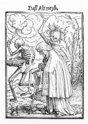 Death and the Old Woman, from 'The Dance of Death', engraved by Hans Lutzelburger, c.1538 (woodcut) (b/w photo) | Obraz na stenu