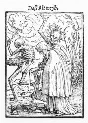 Death and the Old Woman, from 'The Dance of Death', engraved by Hans Lutzelburger, c.1538 (woodcut) (b/w photo) | Obraz na stenu