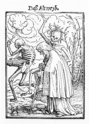 Death and the Old Woman, from 'The Dance of Death', engraved by Hans Lutzelburger, c.1538 (woodcut) (b/w photo) | Obraz na stenu