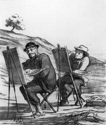 Cartoon lampooning landscape painters, from 'Charivari' magazine, 12 May, 1865 (litho) | Obraz na stenu