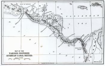 Map of the Various Proposed Isthmian Canal Routes (litho) (b/w photo) | Obraz na stenu