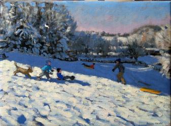 Sledging near Youlgreave, Derbyshire (oil on canvas) | Obraz na stenu