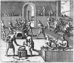 Peruvian goldsmiths, from 'Americae Tertia Pars VI' (engraving) (b/w photo) | Obraz na stenu