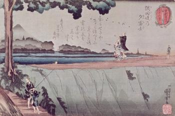 Mount Fuji from the Sumida River embankment, one of the views from Edo, c.1842 | Obraz na stenu