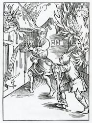 Of folys that forget them selfe and do another mannys besynes leuynge theyr owne undone, illustration from Alexander Barclay's English translation of 'The Ship of Fools', from an edition published in 1874 (engraving) | Obraz na stenu