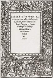 Title page of Henry VIII's book against Luther, written during the Tudor period in England. From a contemporary print. | Obraz na stenu