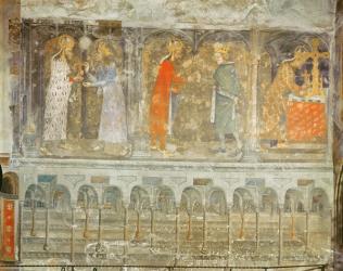 The Holy Roman Emperor Charles IV (1316-78) receiving a thorn from the crown of Christ from Jean II (1319-64) Le Bon, from the chapel of Our Lady, c.1357 (fresco) (see also 204541 and 397961) | Obraz na stenu