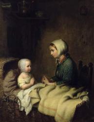 Little Girl Saying Her Prayers in Bed (oil on panel) | Obraz na stenu