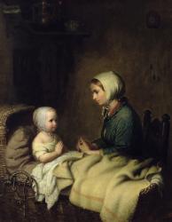 Little Girl Saying Her Prayers in Bed (oil on panel) | Obraz na stenu