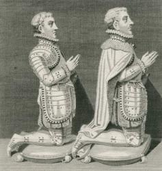 Henry Stuart, Lord Darnley and his brother Charles Stuart, Earl of Lennox, kneeling before their mother's tomb in Westminster Abbey, engraved by Andrew Birrell, 1796 (engraving) | Obraz na stenu