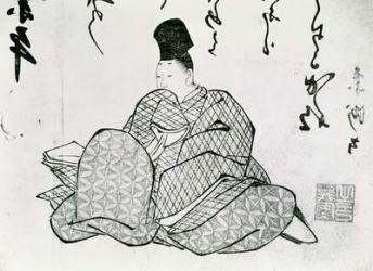 Hero of a Monogatari by Ariwara no Narimira (825-880) 17th-19th century (woodblock print) (b/w photo) | Obraz na stenu