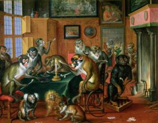 The Smoking Room with Monkeys (oil on copper) | Obraz na stenu