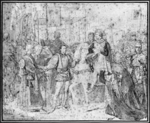 Entry of the Dauphin, the future Charles V (1337-80) into Paris, 1814 (pencil on paper) (b/w photo) | Obraz na stenu