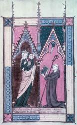 Ms.174 fol.2 Abbot Robert of Clairmarais presents his copy of 'De Laudibus Beatae Mariae Virginis' by Richard de Saint-Laurent to Our Lady of Clairmarais (vellum) | Obraz na stenu