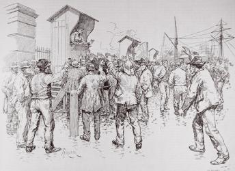 The Unemployed of London: Engaging Dock Labourers at the West India Docks, from 'The Illustrated London News', 20th February 1886 (engraving) | Obraz na stenu