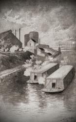 Striking workers fire on private security agents' barges during The Homestead Strike, aka the Homestead Steel Strike or Homestead Massacre, Homestead, Pittsburgh, Pennsylvania, United States of America, July 6, 1892. From The History of Our Country, publi | Obraz na stenu