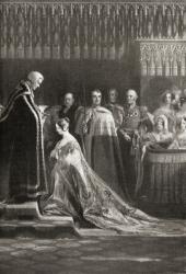 Queen Victoria (1819-1901) receiving the Holy Sacrament after her coronation (b/w photo) | Obraz na stenu