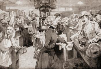Inside a public house on a Saturday night, London, England c. 1901. From Living London, published c.1901 | Obraz na stenu