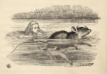 Alice swimming with a mouse in the pool of tears, from 'Alice's Adventures in Wonderland' by Lewis Carroll, published 1891 (litho) | Obraz na stenu