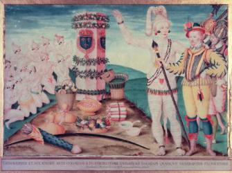 Rene Goulaine de Laudonniere (c.1529-82) and Chief Athore in front of Ribault's Column, c.1570 (gouache on paper) | Obraz na stenu