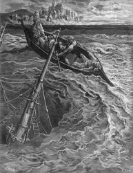 The ship sinks but the Mariner is rescued by the Pilot and Hermit, scene from 'The Rime of the Ancient Mariner' by S.T. Coleridge, published by Harper & Brothers, New York, 1876 (wood engraving) | Obraz na stenu