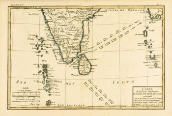 Southern India and Ceylon, from 'Atlas de Toutes les Parties Connues du Globe Terrestre' by Guillaume Raynal (1713-96), published J L Pellet, Geneva, 1780 (coloured engraving) | Obraz na stenu