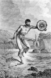 A Man of the Sandwich Islands Dancing, engraved by Myers, c.1785 (engraving) | Obraz na stenu