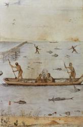 Indians Fishing (colour litho) | Obraz na stenu