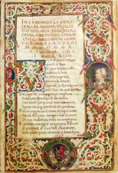 Ms.392 fol.1 Song in praise of Laure, from 'Sonetti, Canzoni e Triomphi' by Petrarch (1304-74) 1470 (vellum) | Obraz na stenu