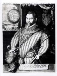 Portrait of Sir Francis Drake (c.1540-96) (engraving) (b/w photo) | Obraz na stenu