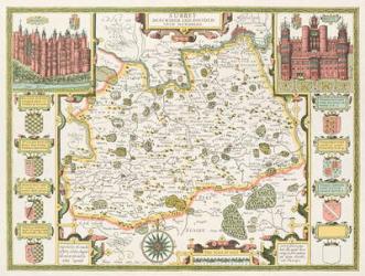 Map of Surrey, engraved by Jodocus Hondius (1563-1612) from John Speed's Theatre of the Empire of Great Britain, pub. by John Sudbury and George Humble, 1611-12 (hand coloured copper engraving) | Obraz na stenu