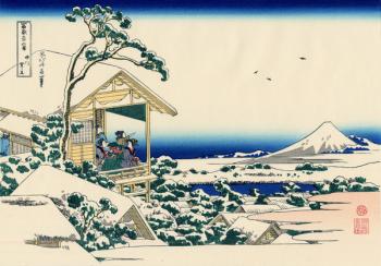 Tea house at Koishikawa, the morning after a snowfall, c.1830 (woodblock print) | Obraz na stenu