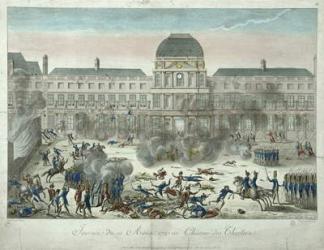 Chateau des Tuileries, 10th August 1792, engraved by Jourdan (coloured engraving) | Obraz na stenu