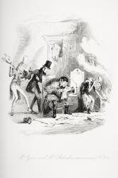 Mr. Squeers and Mrs. Sliderskew unconcious of visitors, illustration from `Nicholas Nickleby' by Charles Dickens (1812-70) published 1839 (litho) | Obraz na stenu