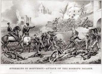 Storming of Monterey. Attack on the Bishop's Palace in 1846, 1847 (engraving) (b&w photo) | Obraz na stenu