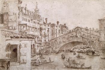 The Rialto Bridge, Venice (pen & brown ink on paper) | Obraz na stenu