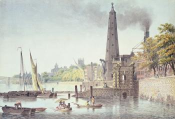 York Buildings, looking towards Westminster, with a View of the Water Tower, 1797 (colour engraving) | Obraz na stenu