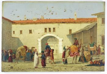 Caravanserai at Mylasa, Turkey, 1845 (oil on panel) | Obraz na stenu