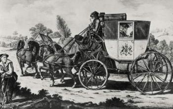 The First Mail Coach, 1784 (engraving) (b&w photo) | Obraz na stenu