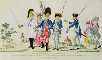 The Memorable Day of 6 October 1789, leaving Versailles for Paris: the Gardes du Corps, the Parisian National Guard and Parisian heroines (coloured engraving) | Obraz na stenu