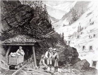 Gold and Silver Mining, Colorado - A Honey-Combed Mountain, from a drawing by Frenzeny and Tavernier (engraving) (b/w photo) | Obraz na stenu