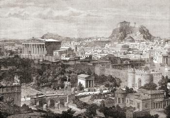 A view of ancient Athens, Greece. From The Review of Reviews, published 1891 | Obraz na stenu