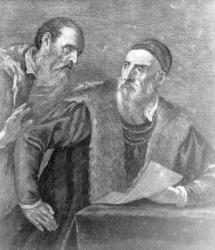 Portrait of Titian painted by himself with his friend Don Francesco del Mosaico (etching) | Obraz na stenu